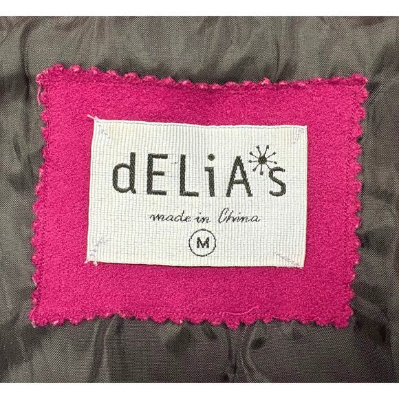 Y2K dELiA*s Peacoat Wool Blend Magenta Zip Up and Toggle Closure Coat Size M - Picture 9 of 11